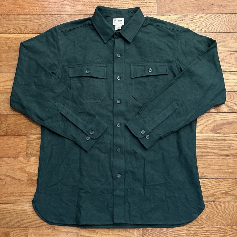 NEW Vintage Ll Bean Chamois Cloth Green Button Up Shirt Large